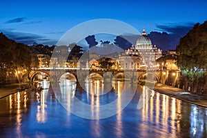 St. PeterÃ¢â¬â¢s Basilica at night in Rome, Italy photo